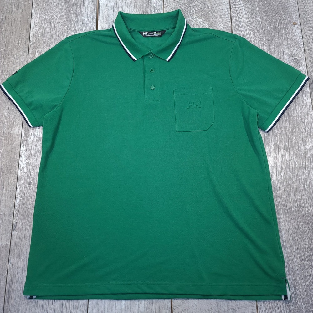 Helly Hansen Polo Shirt Mens Size 2XL Green Short Sleeve Tipped Pocket Top